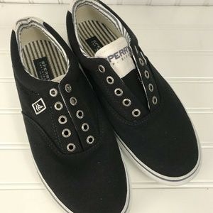 Sperry Top-Sider Black Canvas Lace Up Boat Shoes 8
